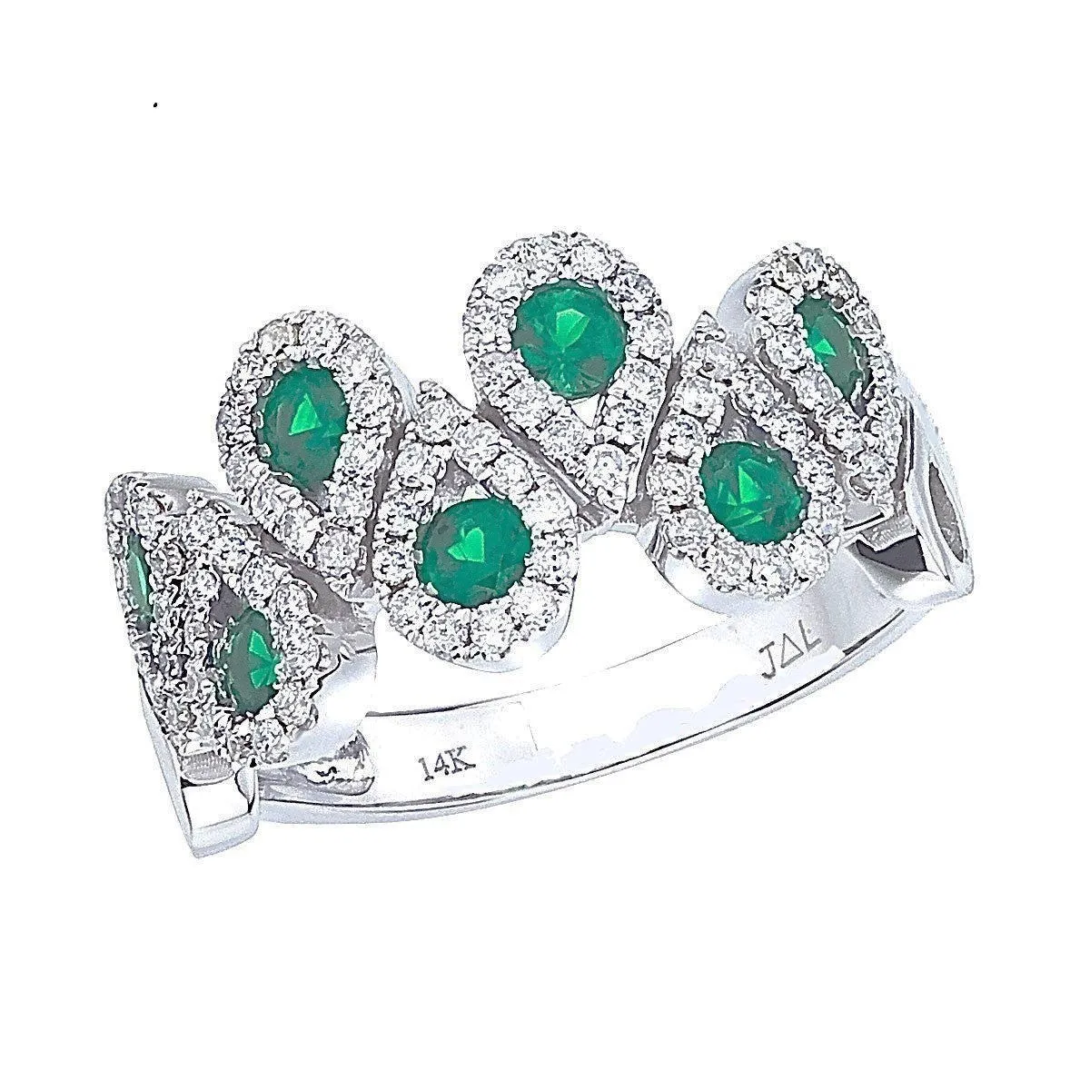 14k White Gold 0.77 Ct Emerald, 0.48 Ct Diamond Ring