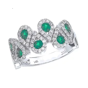 14k White Gold 0.77 Ct Emerald, 0.48 Ct Diamond Ring