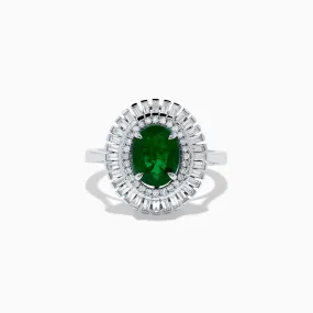 14K White Gold Emerald and Diamond Ring