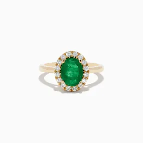 14K Yellow Gold Emerald and Diamond Ring