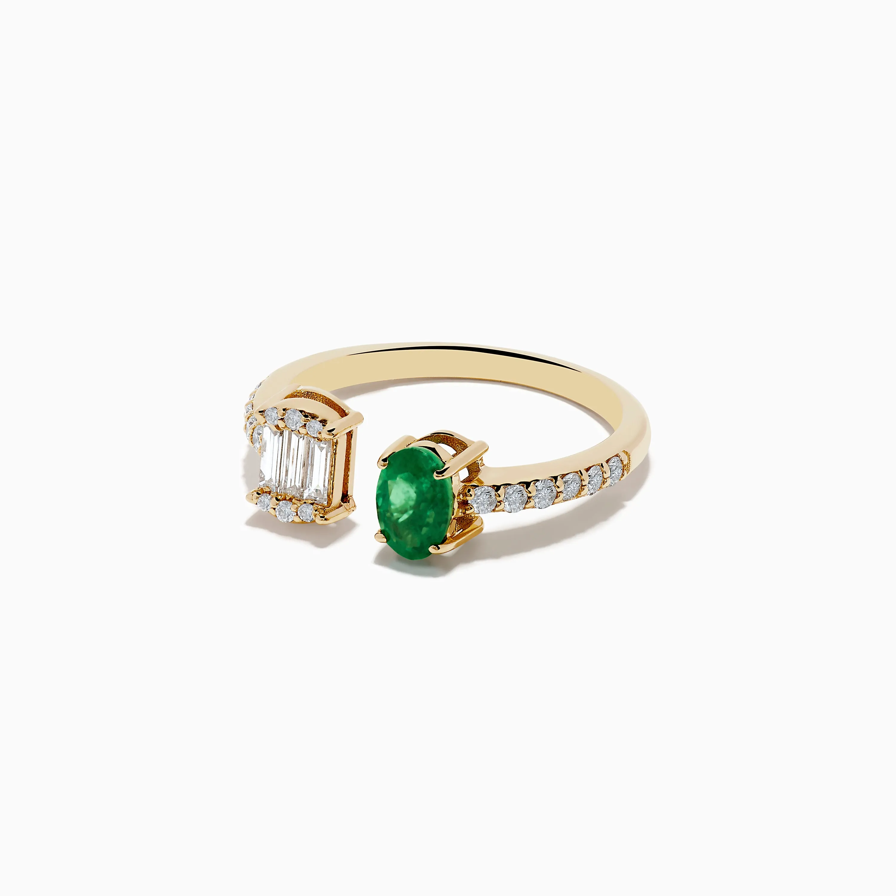 14K Yellow Gold Emerald and Diamond Toi Et Moi Ring