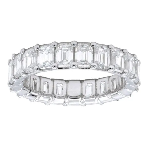 18k White Gold 3.34Ct 23 Emerald Cut Diamond Eternity Band Size 5.5
