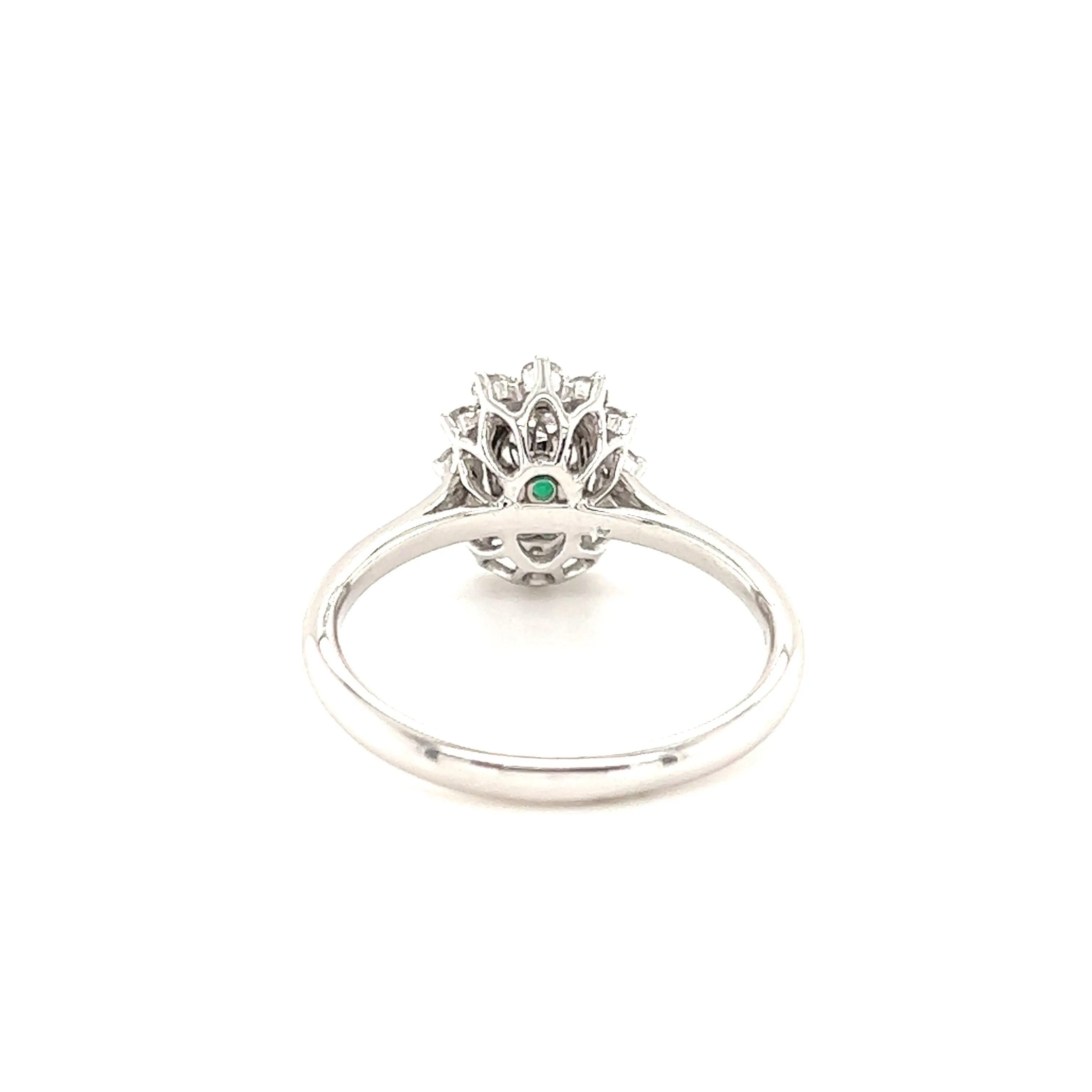 Oval Emerald Ring with Floral Diamond Halo in 18K White Gold