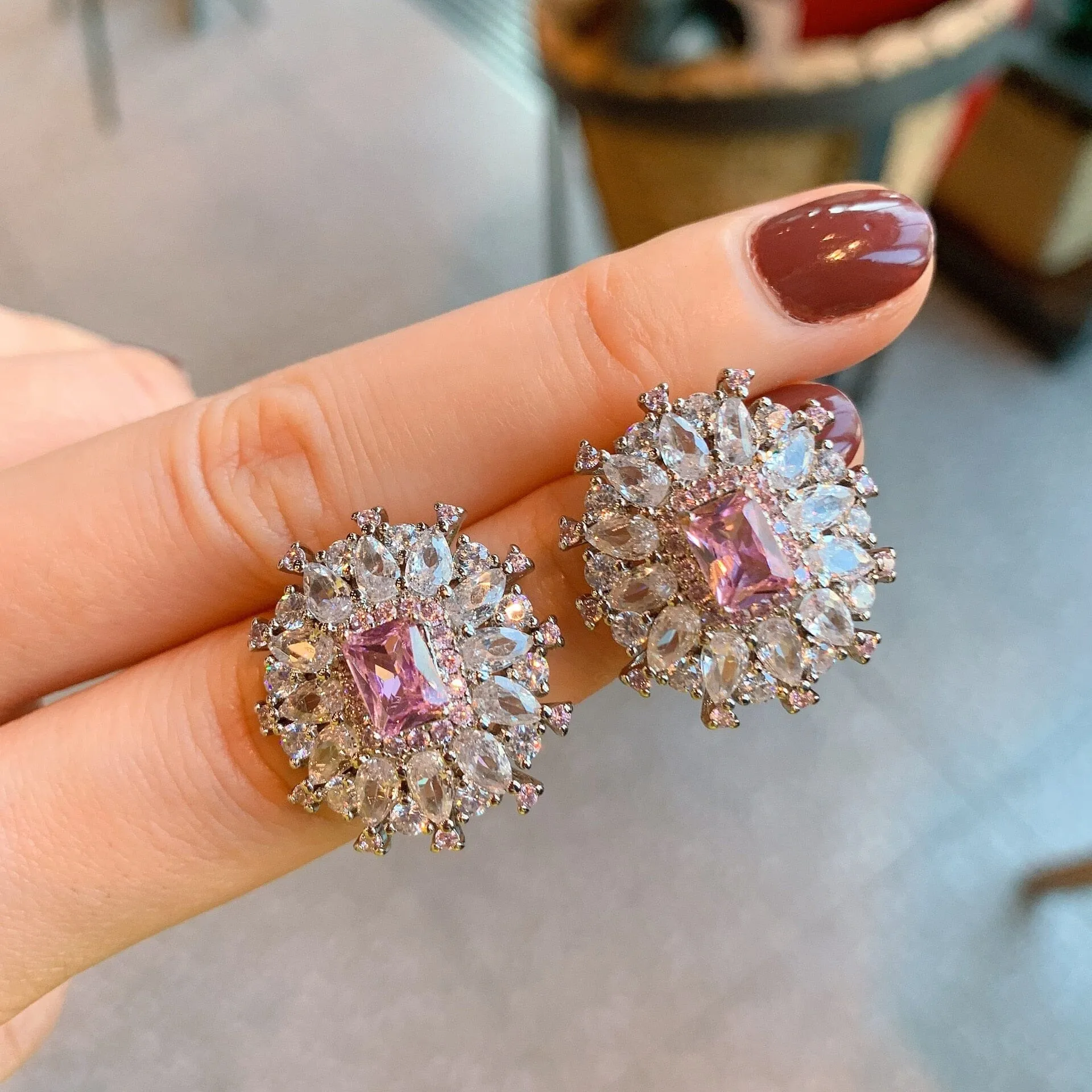 Silver Pink Diamond Necklace, Ring and Earring Jewelry