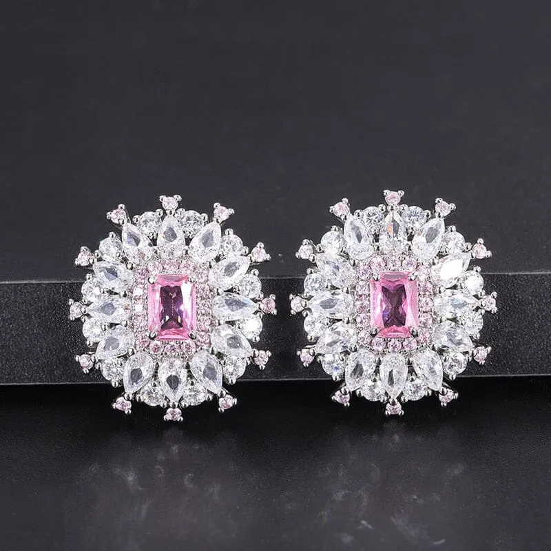 Silver Pink Diamond Necklace, Ring and Earring Jewelry